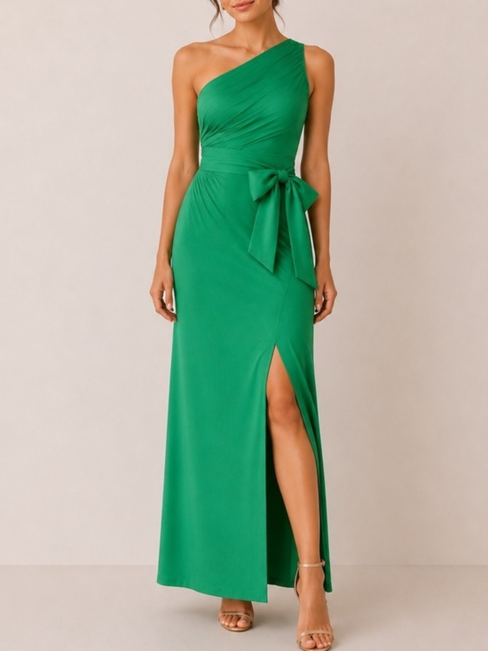 Milly Estelle Green Evening Formal Satin One-Shoulder Maxi Gown Dress